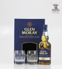 Glen Moray Single Elgin Classic with two glasses 70cl