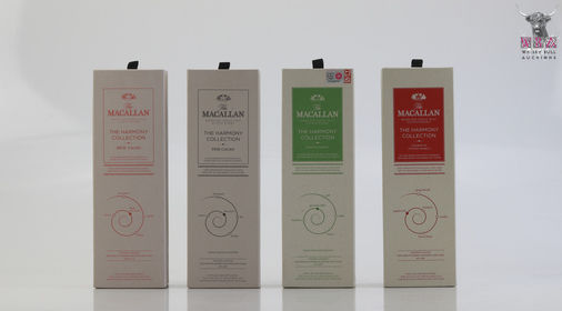 Macallan The Harmony Collection Rich Cacao, Macallan The Harmony Collection Fine Cacao Travel Exclusive Edition, Macallan The Harmony Collection Smooth Arabica Travel Exclusive & Macallan The Harmony Collection Intense Arabica 70cl x 4